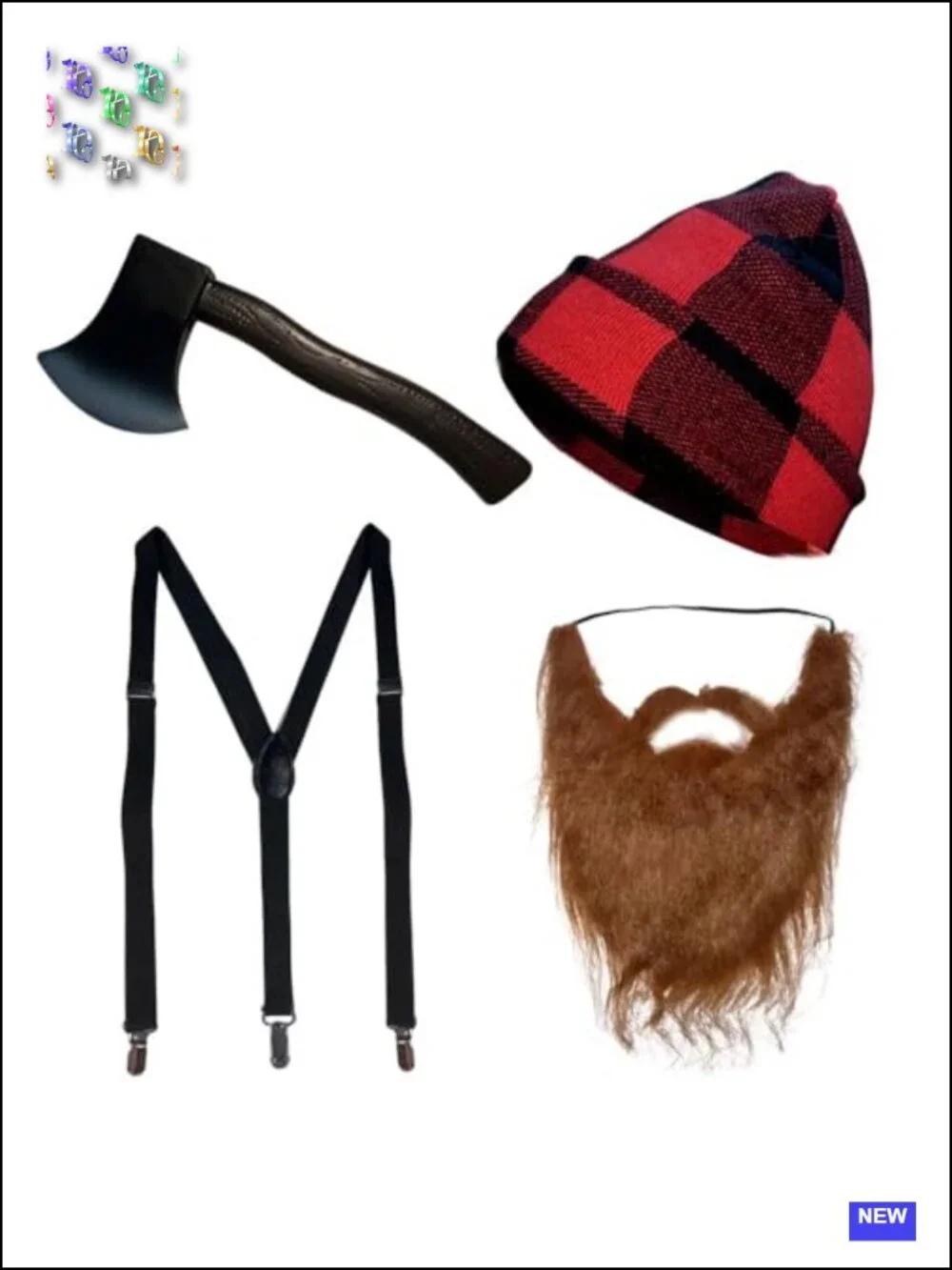 Lumberjack Costume Accessories Set Hat Beard Suspenders Foam Axe Halloween